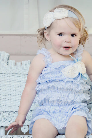 Southern Bell Baby Blue Lace Romper