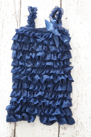 Navy Blue Petti Lace Romper