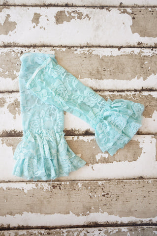 Aqua Ruffle Lace Legwarmers