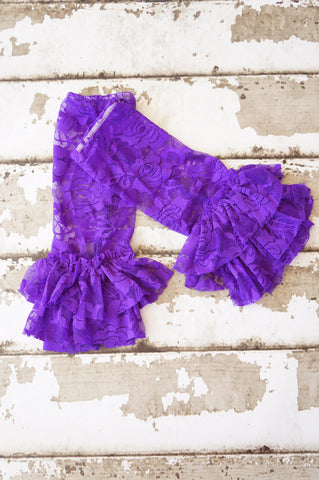 Purple Ruffle Lace Legwarmers