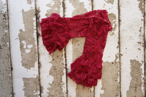 Burgundy Ruffle Lace Legwarmers