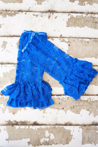 Royal Blue Ruffle Lace Legwarmers