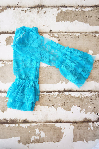 Turquoise Ruffle Lace Legwarmers
