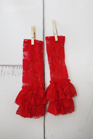 Red Ruffle Lace Legwarmers