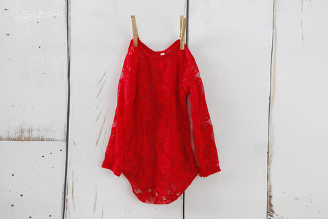 Red Long Sleeve Lace Onesie