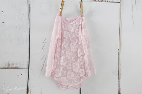 Light Pink Long Sleeve Lace Onesie