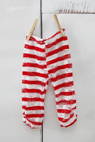 Red and White Striped Lace Leggings