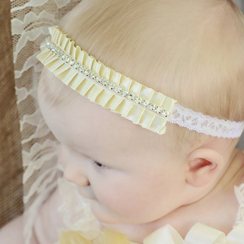 Ivory Ruffle Lace Headband with Rhinestones