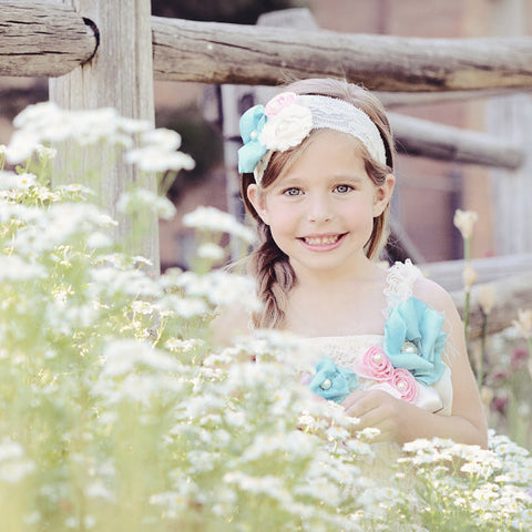 Shabby Chic Turquoise and Pink Lace Headband