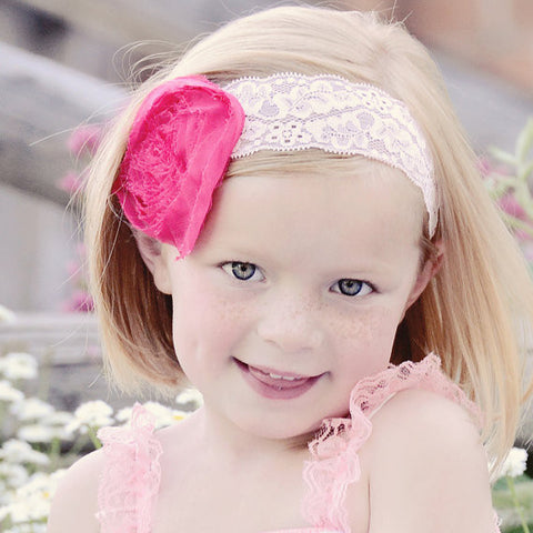 Huge Pink Flower Lace Headband