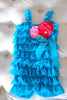 Turquoise with Pink Embellishments Lace Romper