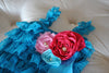 Turquoise with Pink Embellishments Lace Romper