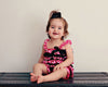 Polka Dot Satin Romper in Hot Pink and Lace