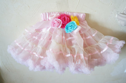 Pink and Ivory with Hot Fabric Flowers Pettiskirt