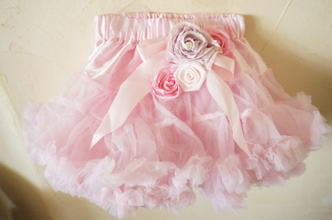 Pink with Pastel Pink Fabric Flower Pettiskirt