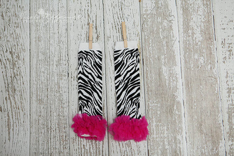 Zebra and Hot Pink Ruffle Leg Warmers
