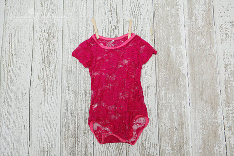 Hot Pink Short Sleeve Lace Onesie