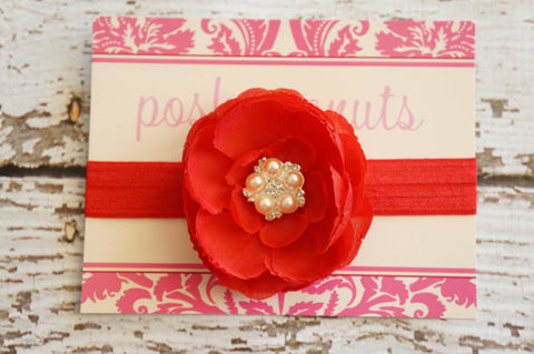 Red Rhinestone Flower Headband