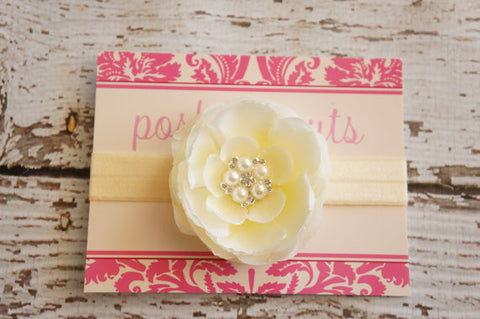 Ivory Rhinestone Flower Headband