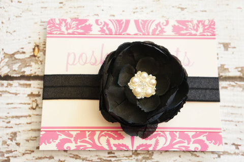 Black Rhinestone Flower Headband