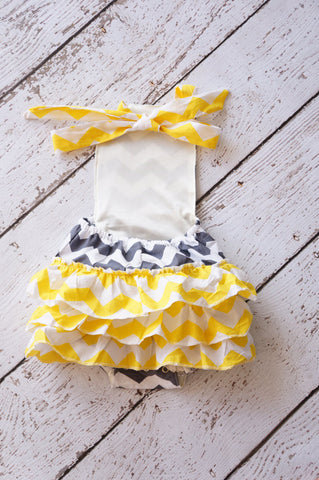 Gray and Yellow Chevron Bubble Romper