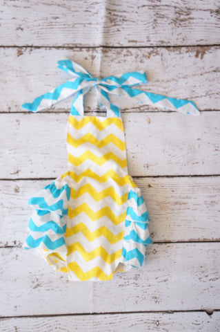 Yellow and Turquoise Chevron Bubble Romper