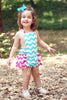 Turquoise and Pink Chevron Bubble Romper