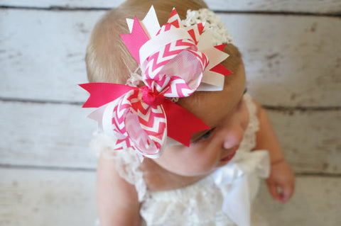 Pink Chevron Hair Bow