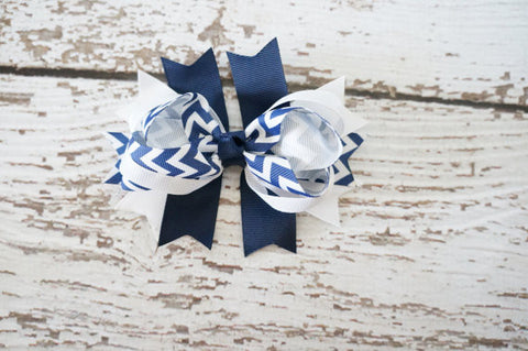 Navy Blue Chevron Hair Bow