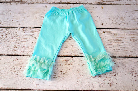 Aqua Ruffle Cotton Leggings