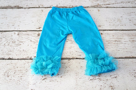 Turquoise Ruffle Cotton Leggings