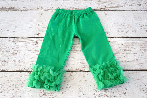 Green Ruffle Cotton Leggings