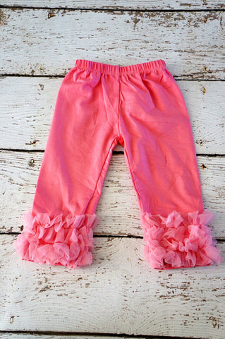 Hot Pink Ruffle Cotton Leggings