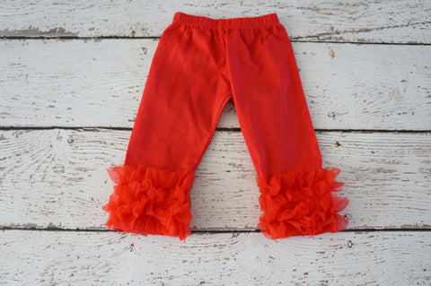 Red Ruffle Cotton Leggings