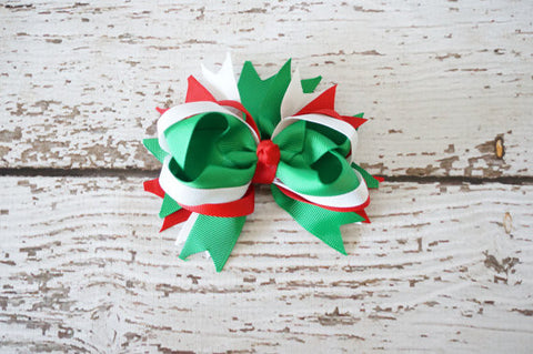Christmas White Red Green Hair Bow