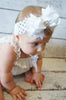 White Feather Hair Bow with Rhinestone Center