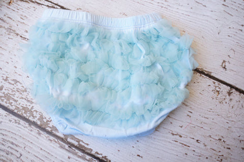 Light Blue Chivon Ruffle Diaper Cover
