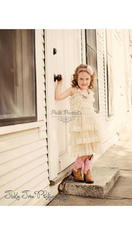 Tan/Ivory Lace Ruffle Dress
