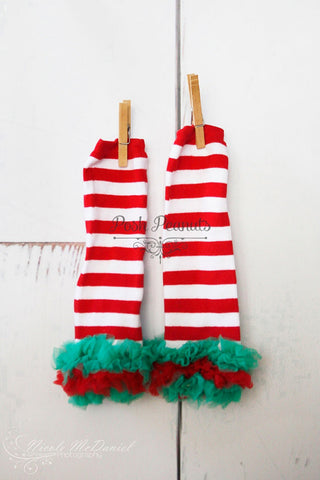 Christmas Leg Warmer with Red and Green Ruffle