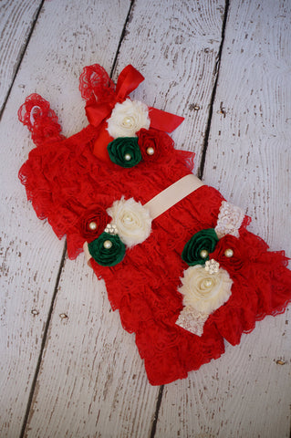 Christmas Red Lace Romper